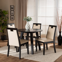 Baxton Studio Ryan-Dark Brown/Beige-5PC Dining Set Ryan Modern and Contemporary Beige Faux Leather Upholstered and Dark Brown Finished Wood 5-Piece Dining Set